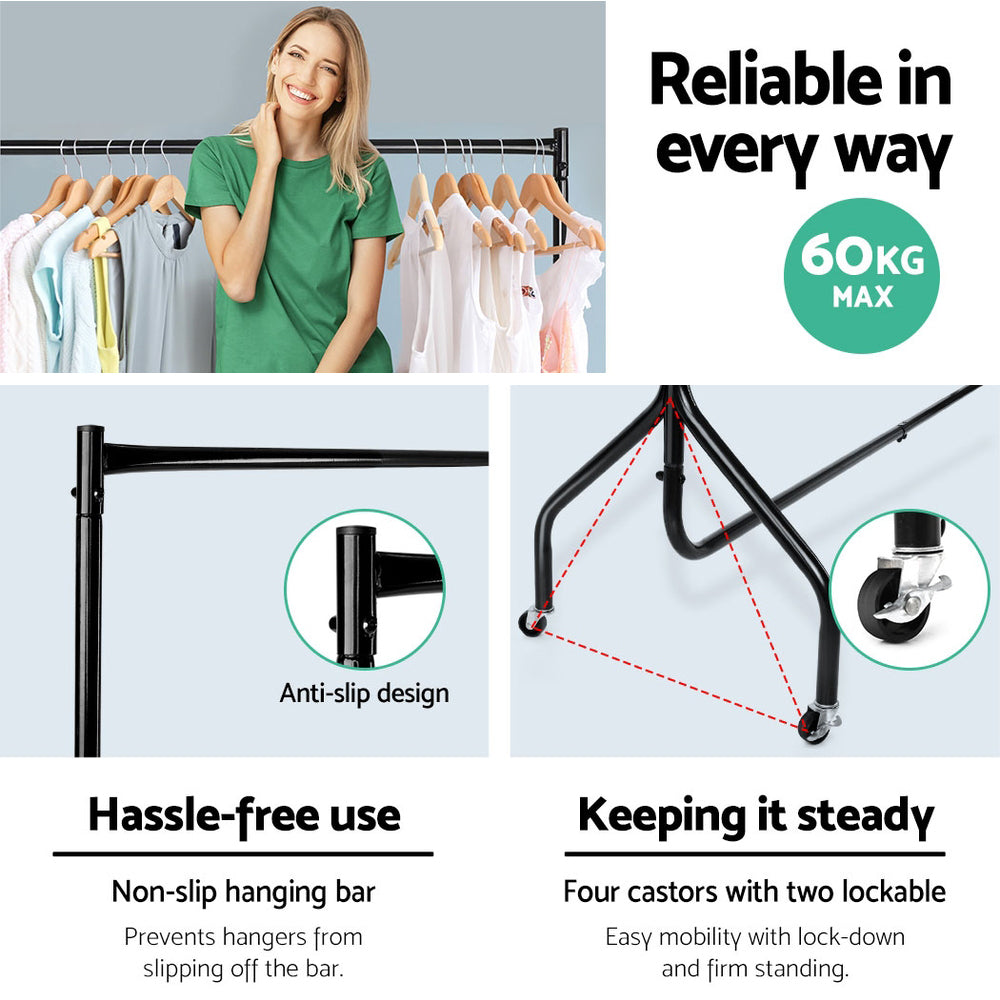 Artiss 6FT Clothes Racks Metal Garment Display Rolling Rail Hanger Airer Stand Portable-3