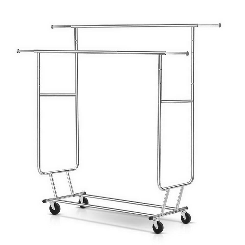 Artiss 6FT Double Rail Clothes Rack Coat Stand Adjustable Garment Rolling Hanger-0