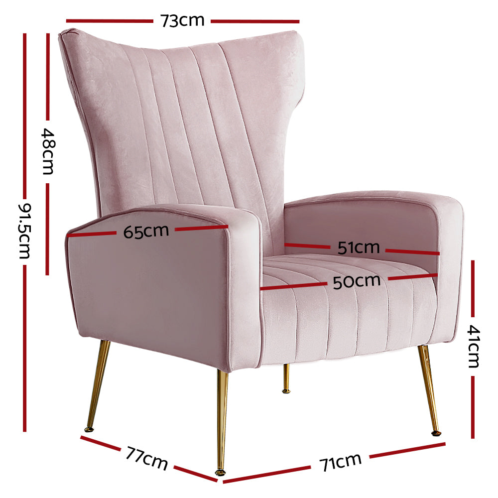 Artiss Armchair Lounge Chair Accent Armchairs Chairs Velvet Sofa Pink Seat-1