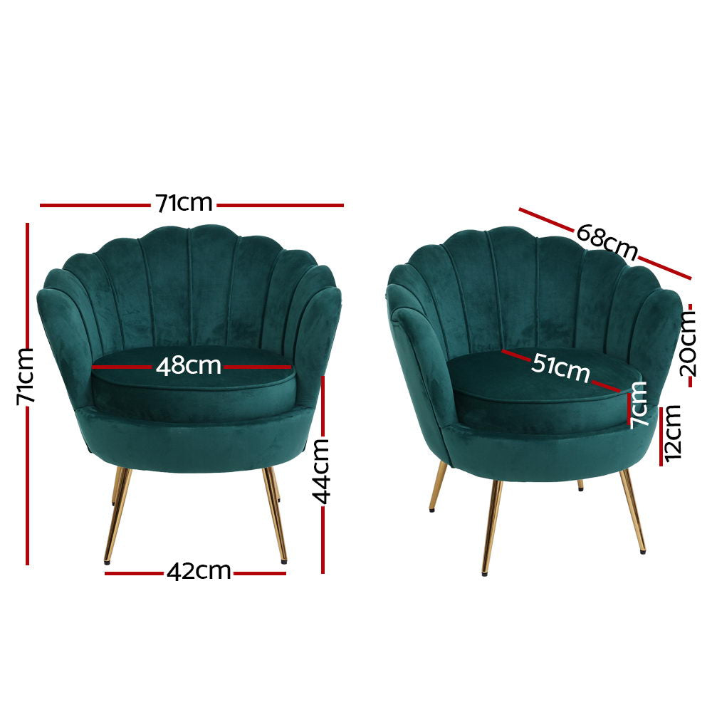 Artiss Armchair Lounge Chair Accent Armchairs Retro Lounge Accent Chair Single Sofa Velvet Shell Back Seat Green-1