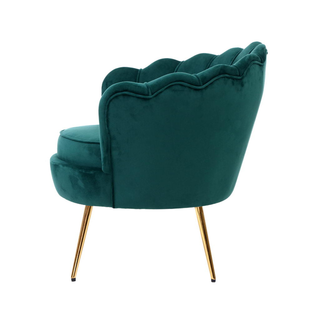 Artiss Armchair Lounge Chair Accent Armchairs Retro Lounge Accent Chair Single Sofa Velvet Shell Back Seat Green-3