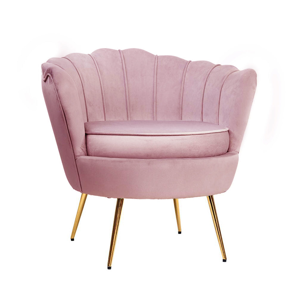 Artiss Armchair Lounge Chair Accent Armchairs Retro Single Sofa Velvet Pink-0