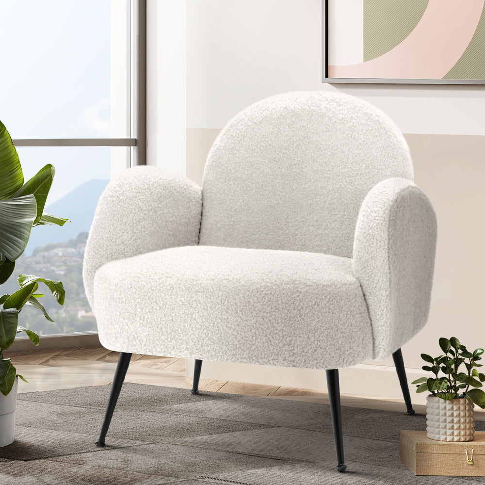 Artiss Armchair Lounge Chair Armchairs Accent Arm Chairs Sherpa Boucle White-7