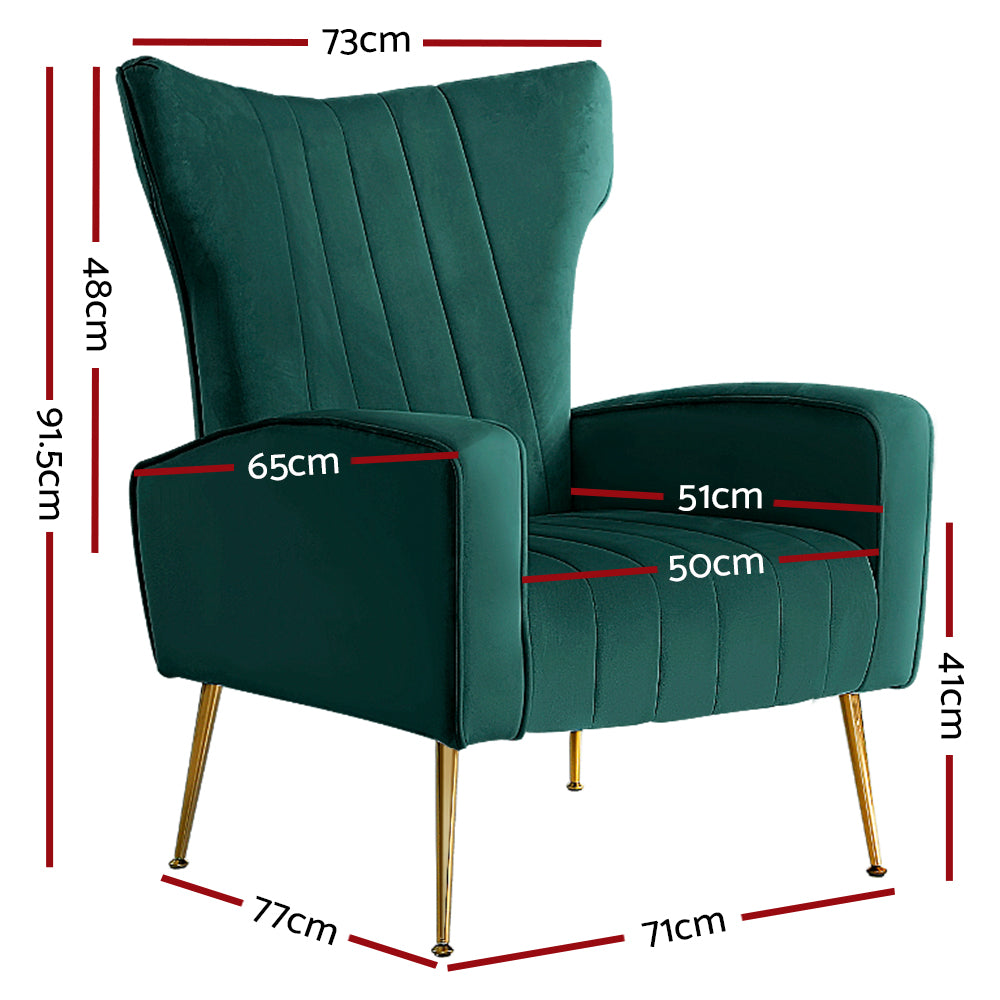 Artiss Armchair Lounge Chairs Accent Armchairs Chair Velvet Sofa Green Seat-1