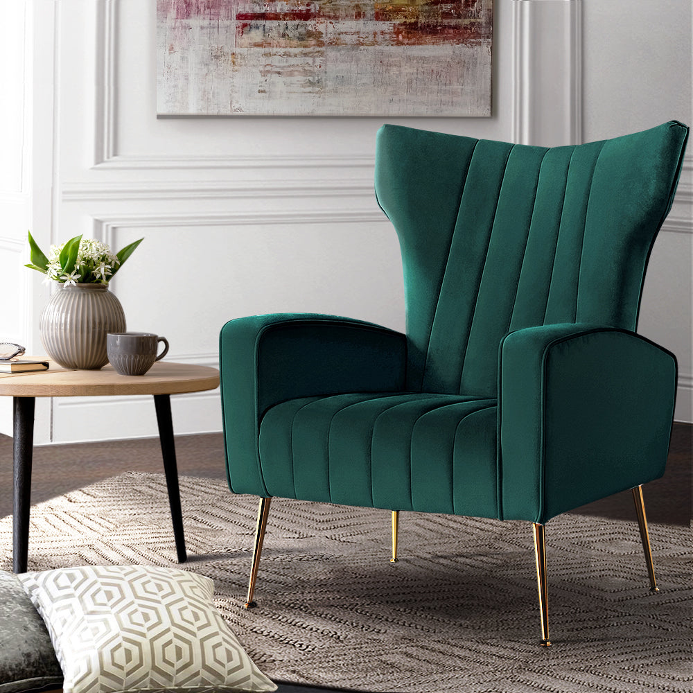 Artiss Armchair Lounge Chairs Accent Armchairs Chair Velvet Sofa Green Seat-7