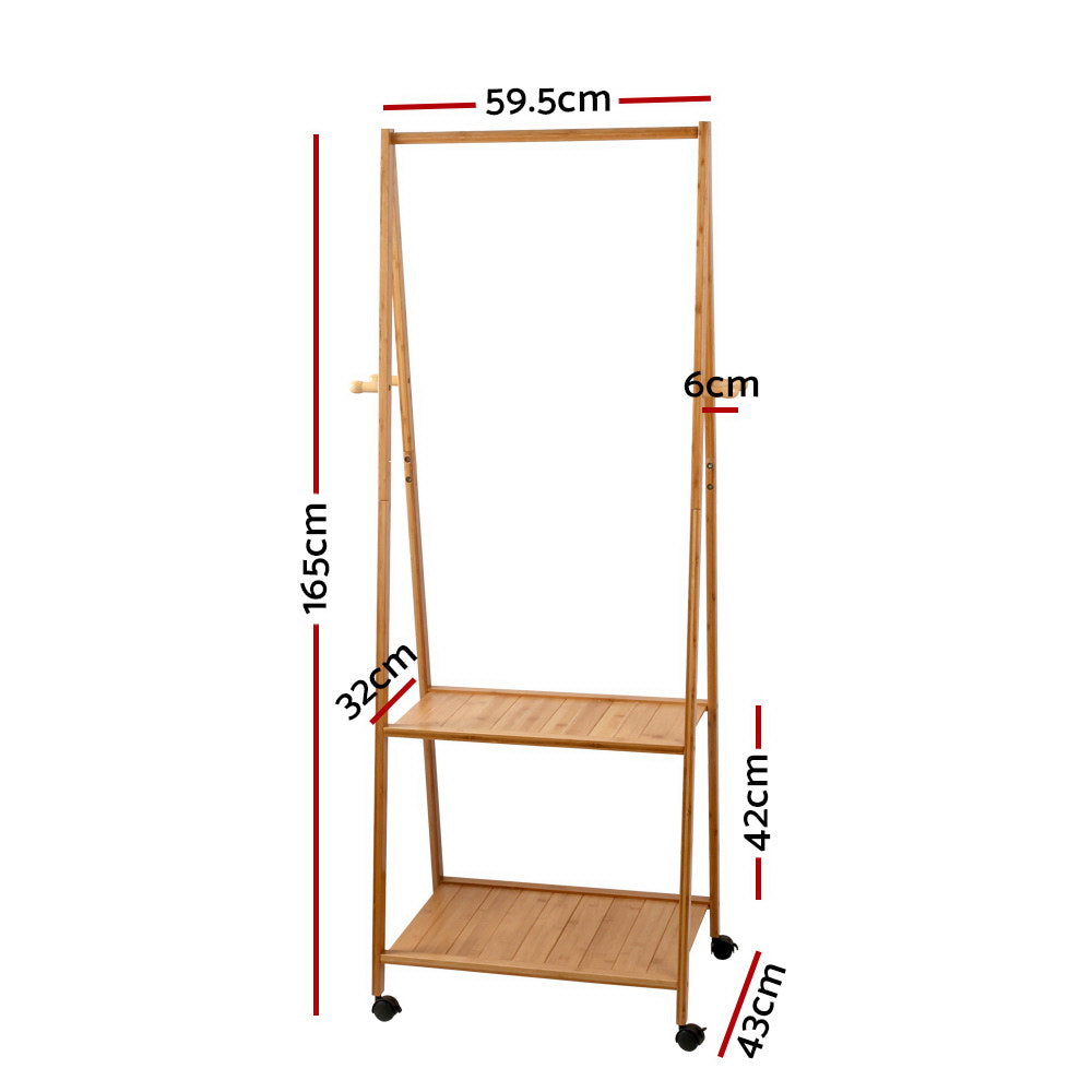 Artiss Bamboo Hanger Stand Wooden Clothes Rack Display Shelf-1