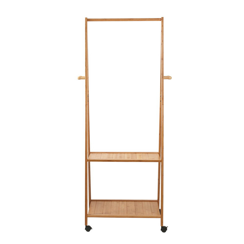 Artiss Bamboo Hanger Stand Wooden Clothes Rack Display Shelf-2