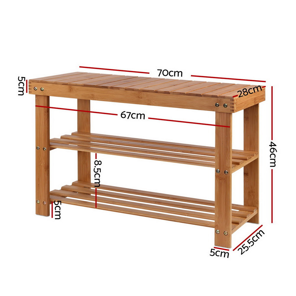 Artiss Bamboo Shoe Rack Wooden Seat Bench Organiser Shelf Stool-1