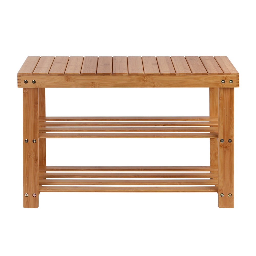 Artiss Bamboo Shoe Rack Wooden Seat Bench Organiser Shelf Stool-2