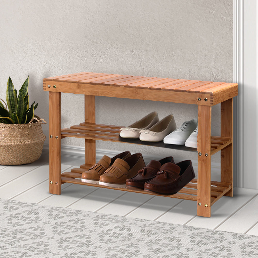 Artiss Bamboo Shoe Rack Wooden Seat Bench Organiser Shelf Stool-7