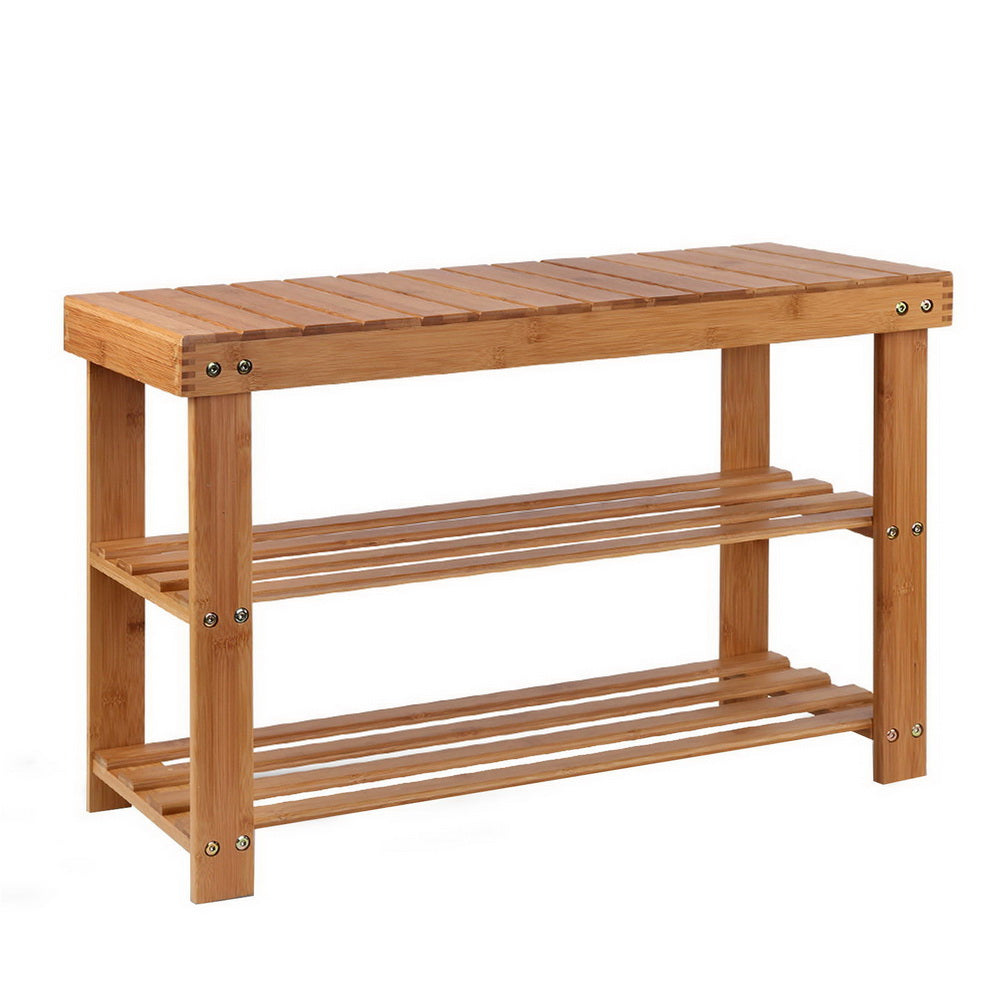 Artiss Bamboo Shoe Rack Wooden Seat Bench Organiser Shelf Stool-0