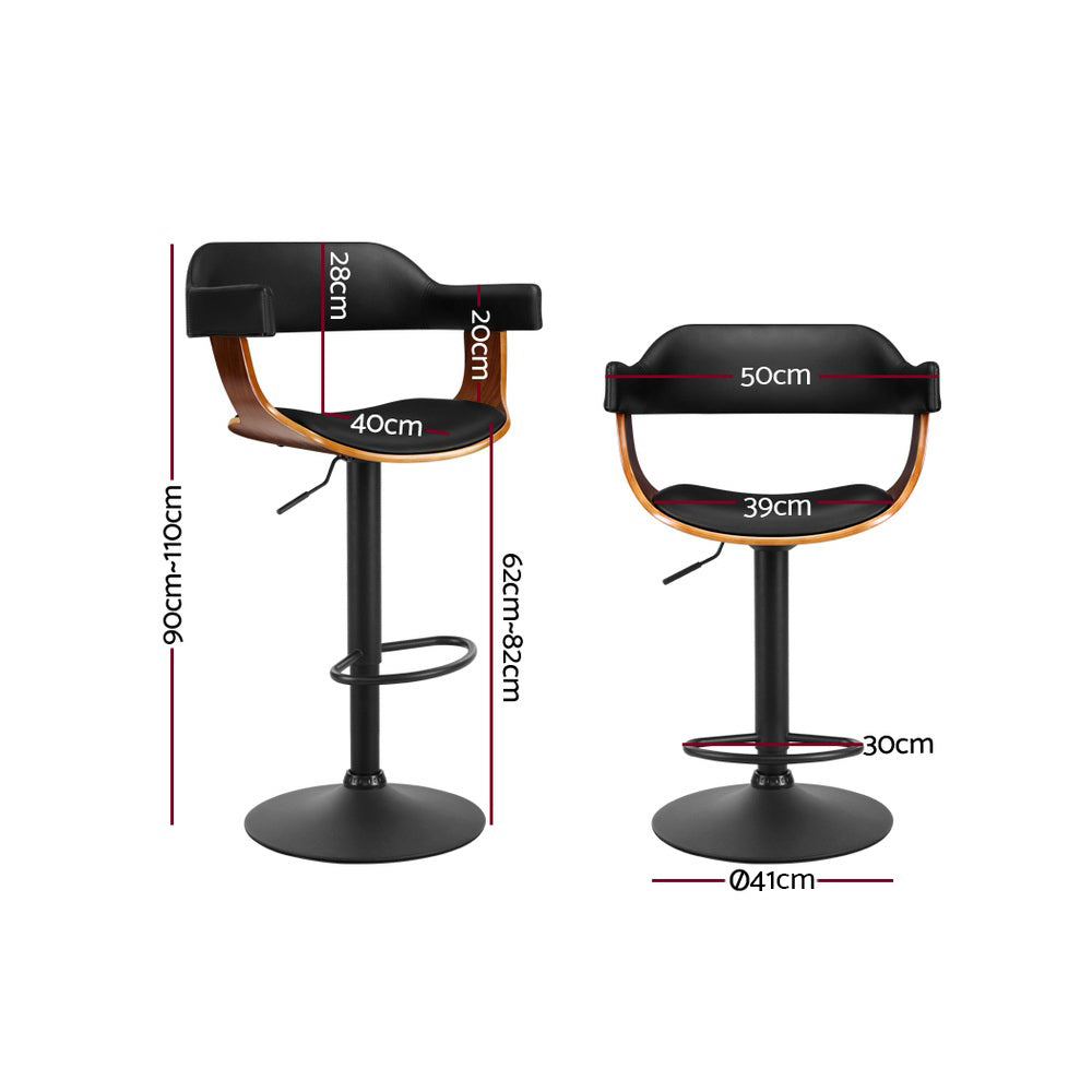 Artiss Bar Stool Curved Gas Lift PU Leather - Black and Wood-1