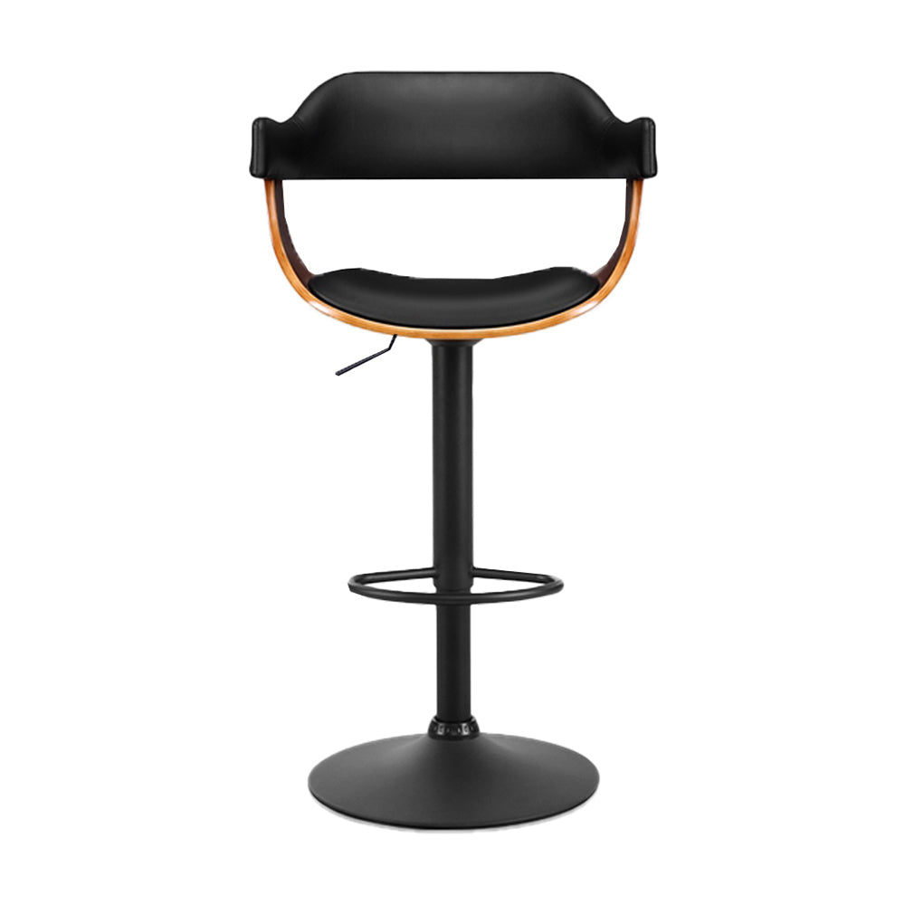 Artiss Bar Stool Curved Gas Lift PU Leather - Black and Wood-2