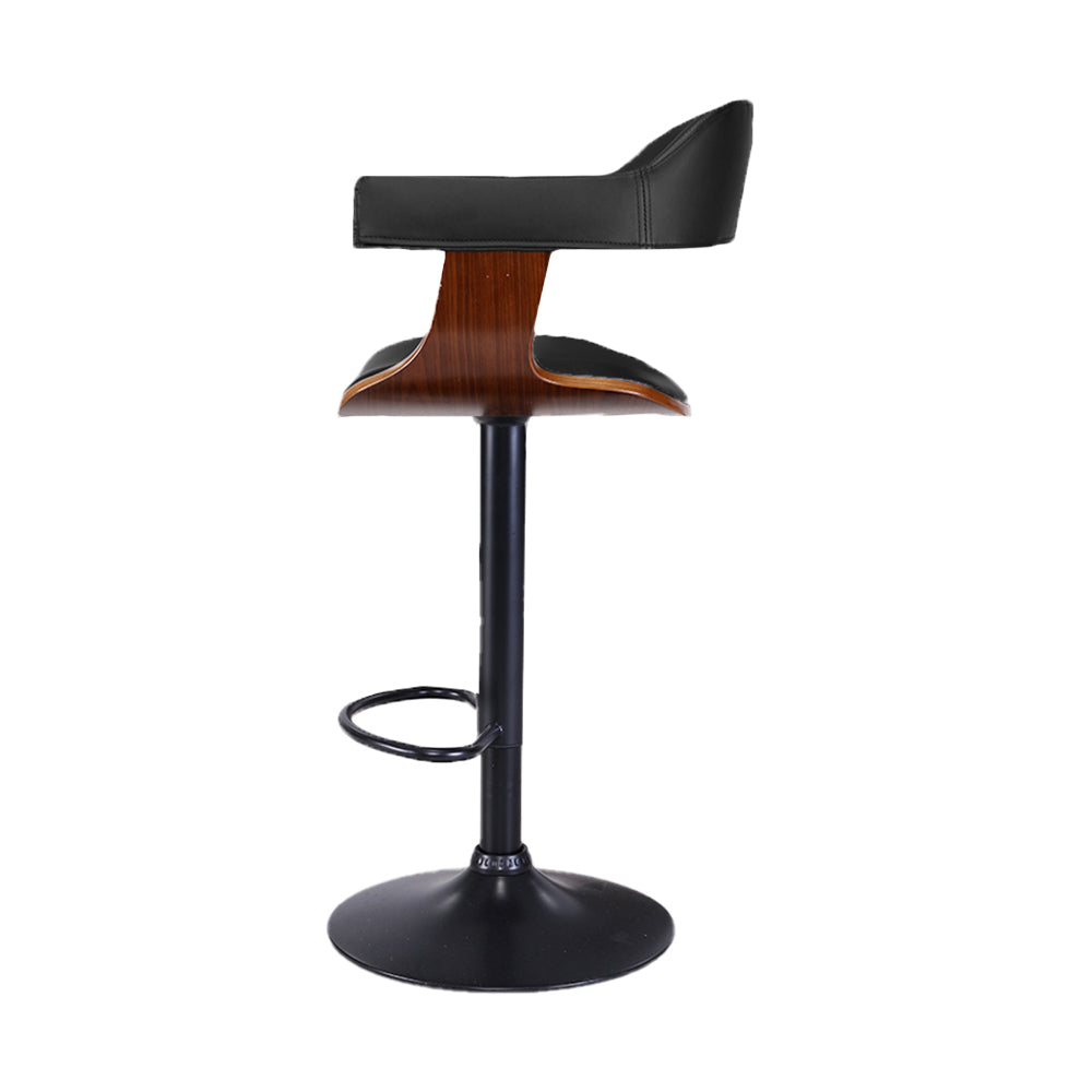 Artiss Bar Stool Curved Gas Lift PU Leather - Black and Wood-3