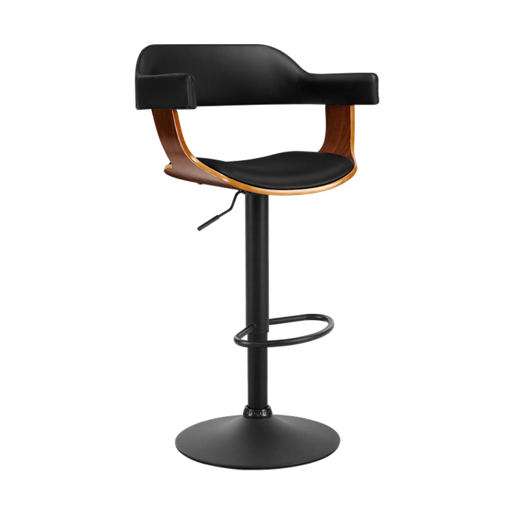 Artiss Bar Stool Curved Gas Lift PU Leather - Black and Wood-0