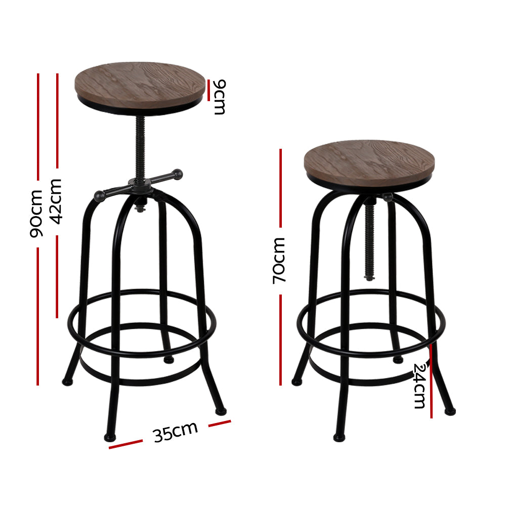 Artiss Bar Stool Industrial Round Seat Wood Metal - Black and Brown-1