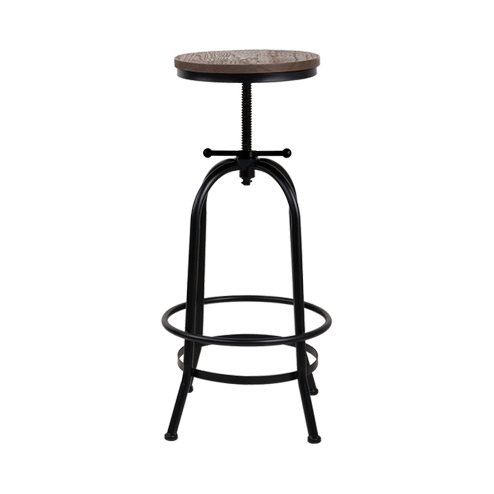 Artiss Bar Stool Industrial Round Seat Wood Metal - Black and Brown-2