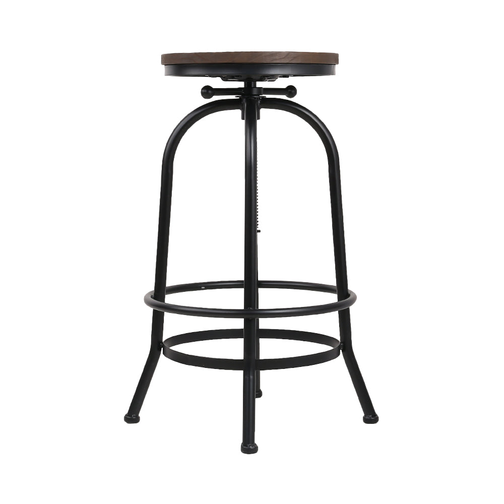 Artiss Bar Stool Industrial Round Seat Wood Metal - Black and Brown-3