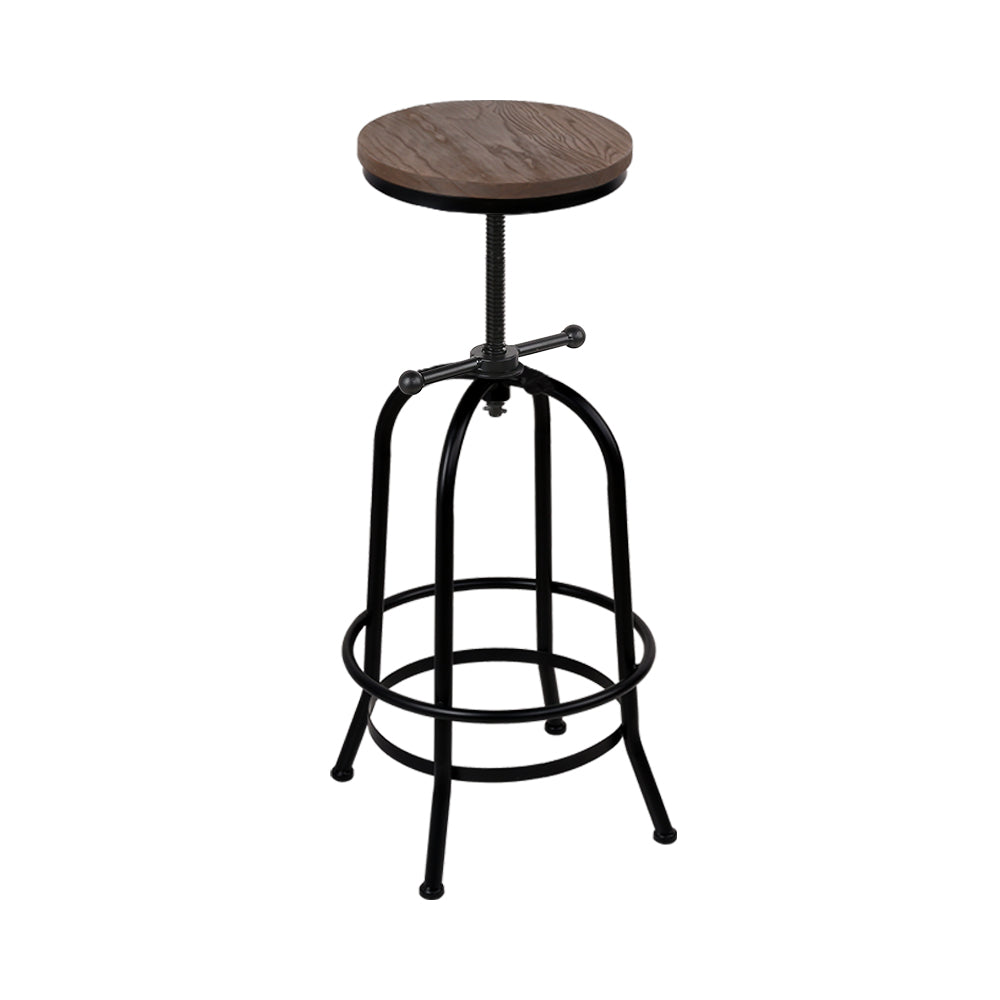 Artiss Bar Stool Industrial Round Seat Wood Metal - Black and Brown-0