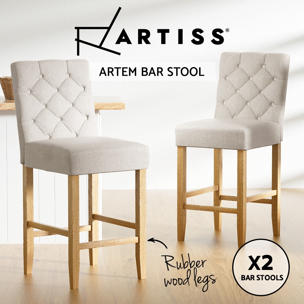 Artiss Bar Stools Kitchen Stool Wooden Barstools Linen Upholstered Chairs x2-3