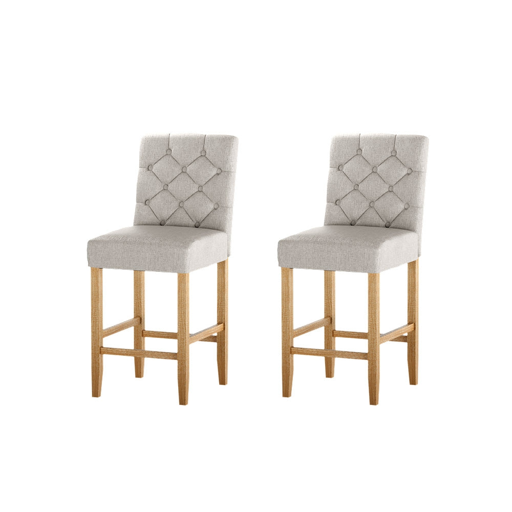 Artiss Bar Stools Kitchen Stool Wooden Barstools Linen Upholstered Chairs x2-0