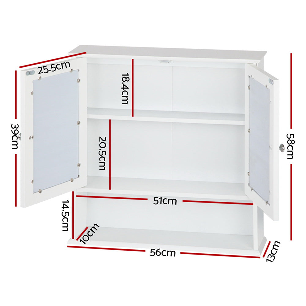 Artiss Bathroom Tallboy Storage Cabinet with Mirror - White-1