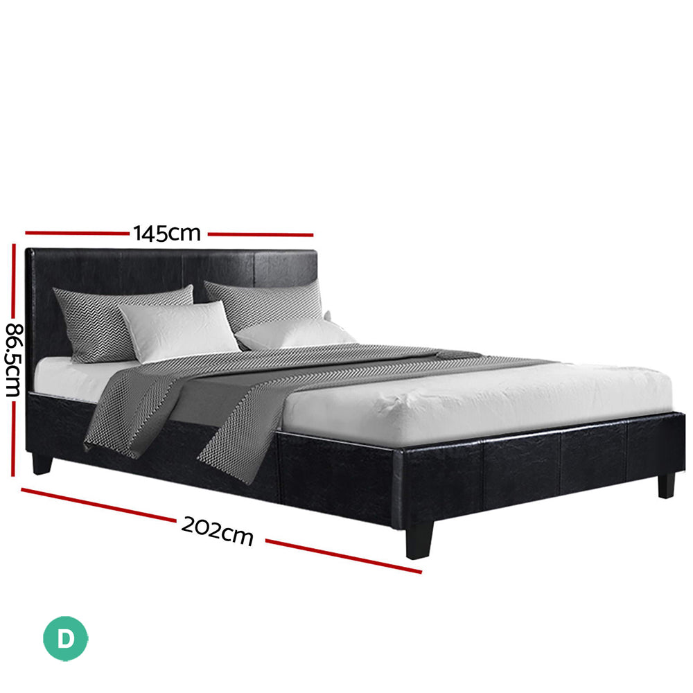 Artiss Bed Frame Double Size Base Mattress Platform Leather Wooden Black NEO-1