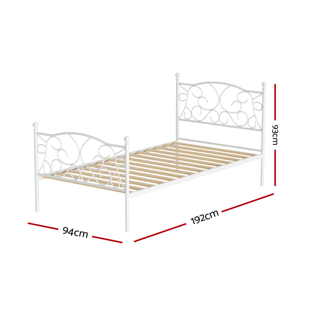 Artiss Bed Frame Metal Bed Base Single Size Platform Foundation White GROA-1