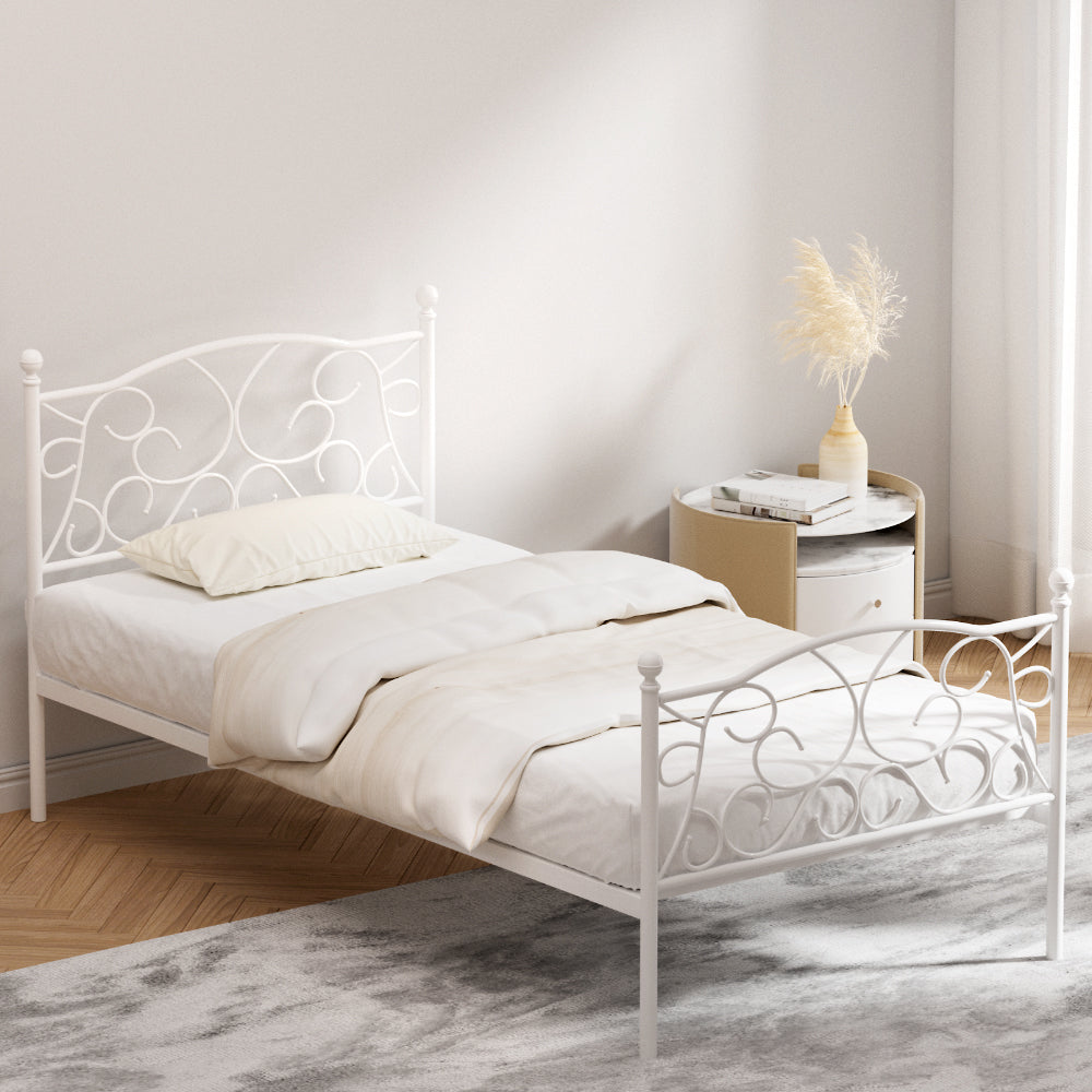 Artiss Bed Frame Metal Bed Base Single Size Platform Foundation White GROA-4