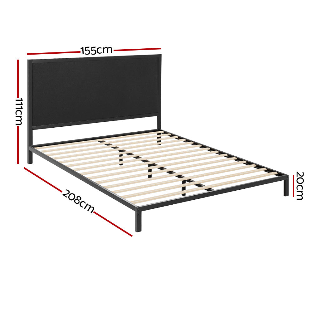 Artiss Bed Frame Metal Bed Base with Charcoal Fabric Headboard Queen Size PADA-1