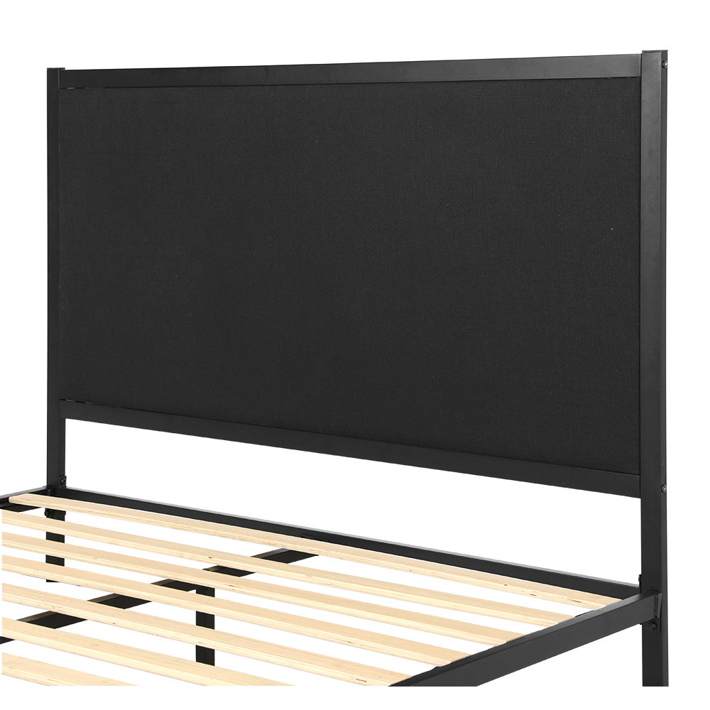 Artiss Bed Frame Metal Bed Base with Charcoal Fabric Headboard Queen Size PADA-2