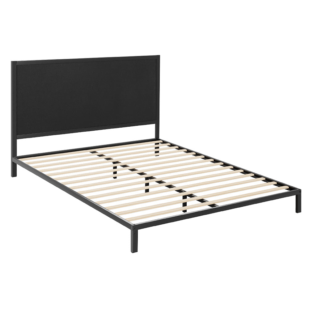 Artiss Bed Frame Metal Bed Base with Charcoal Fabric Headboard Queen Size PADA-0