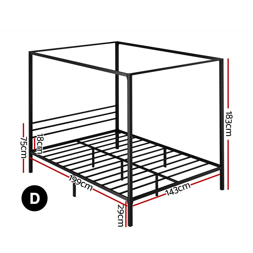 Artiss Bed Frame Metal Four-poster Platform Base Double Size Black POCHY-1