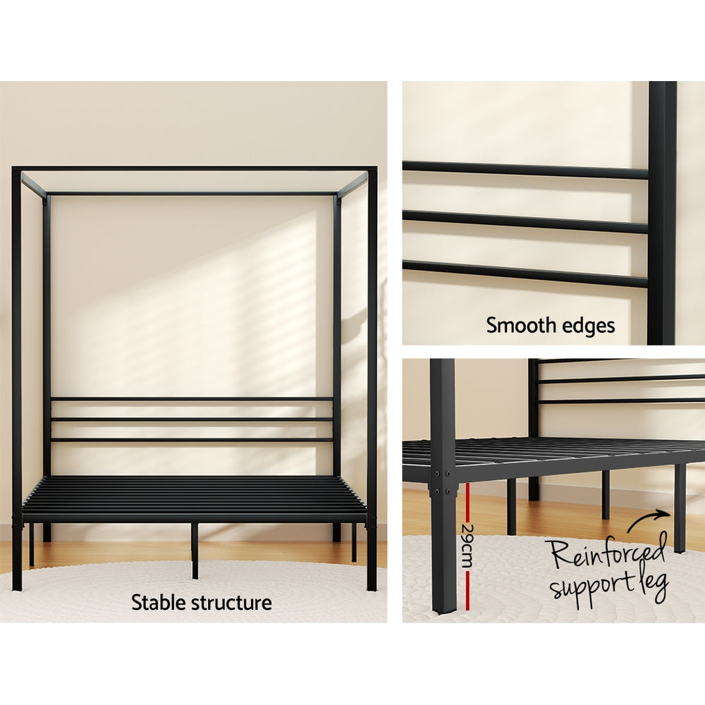 Artiss Bed Frame Metal Four-poster Platform Base Double Size Black POCHY-5