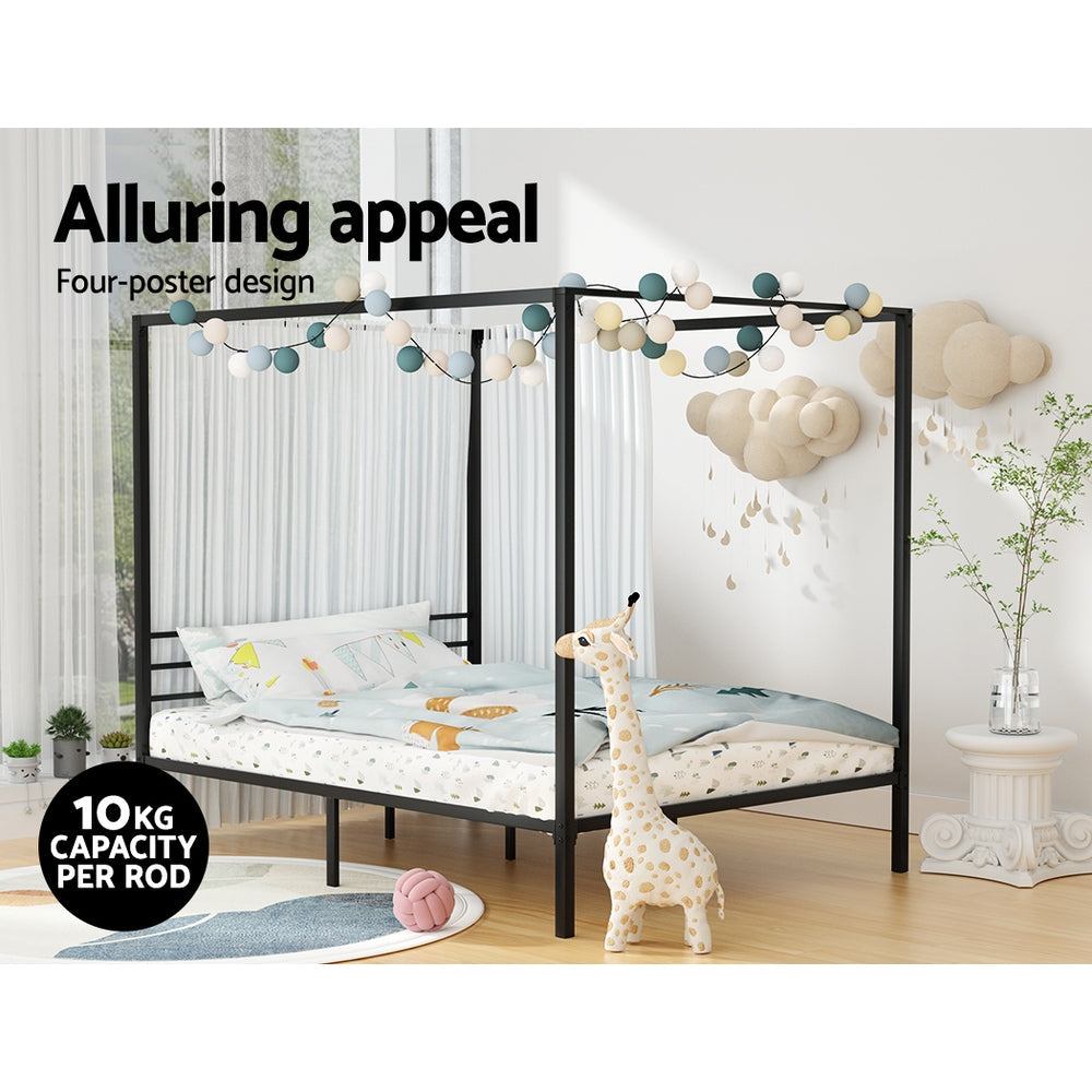 Artiss Bed Frame Metal Four-poster Platform Base Double Size Black POCHY-6