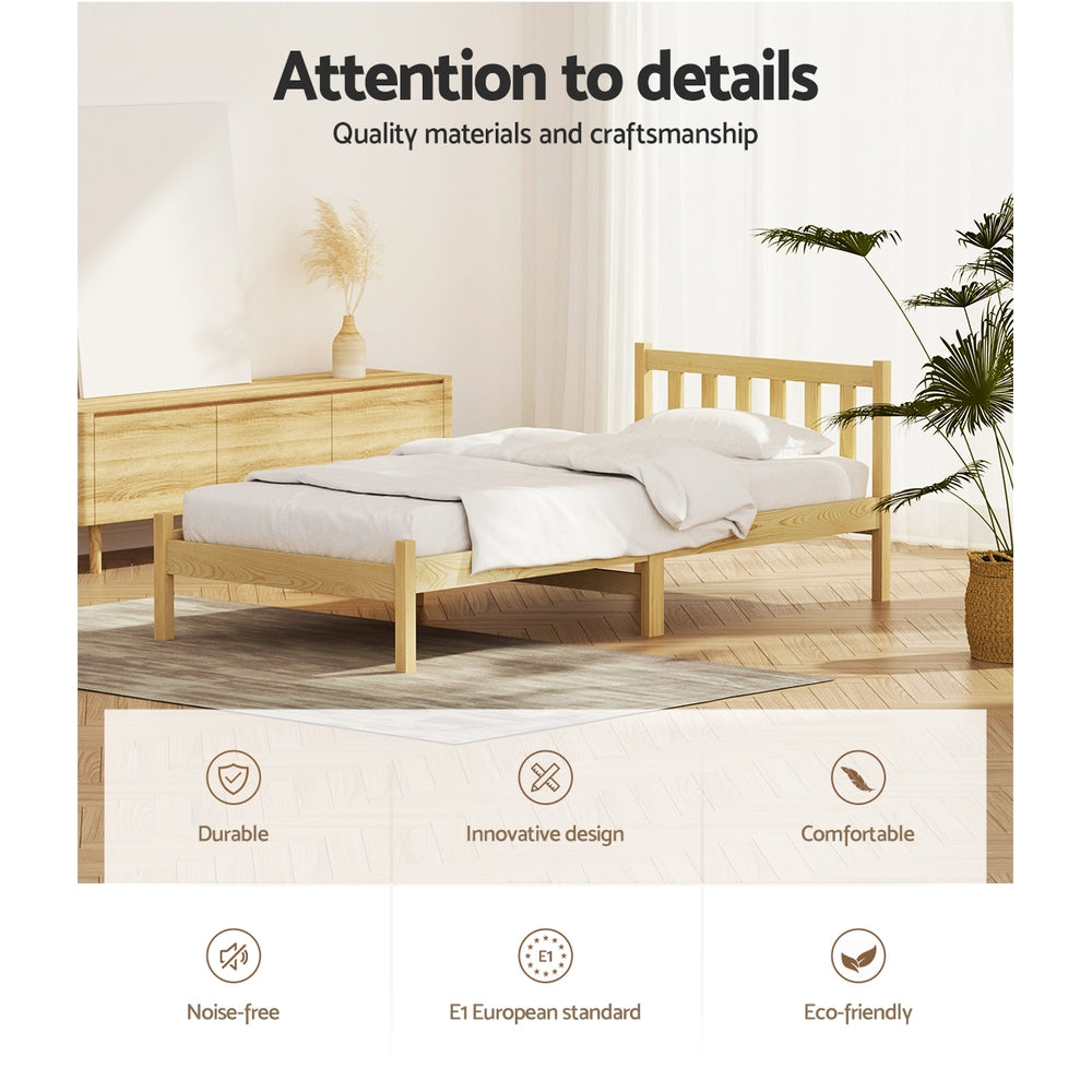 Artiss Bed Frame Wooden Single Size SOFIE Pine Timber Mattress Base OAK-3