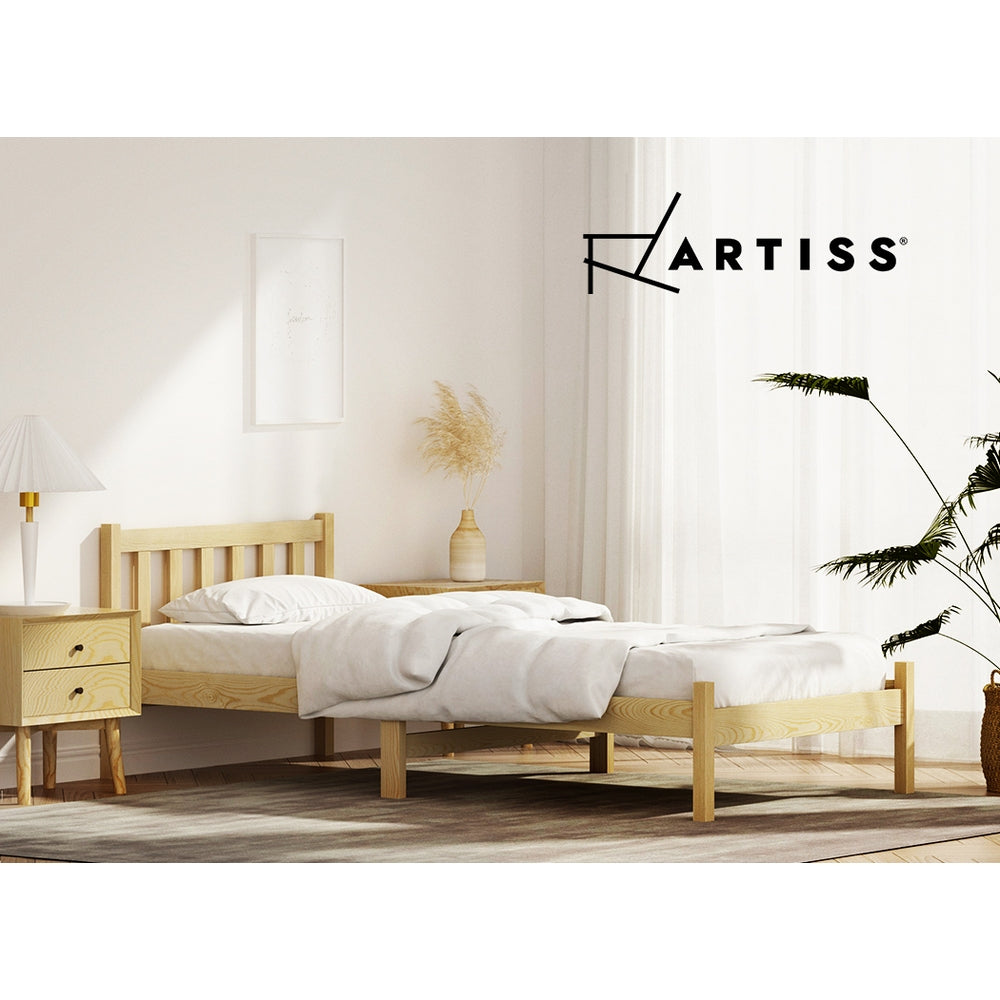 Artiss Bed Frame Wooden Single Size SOFIE Pine Timber Mattress Base OAK-6