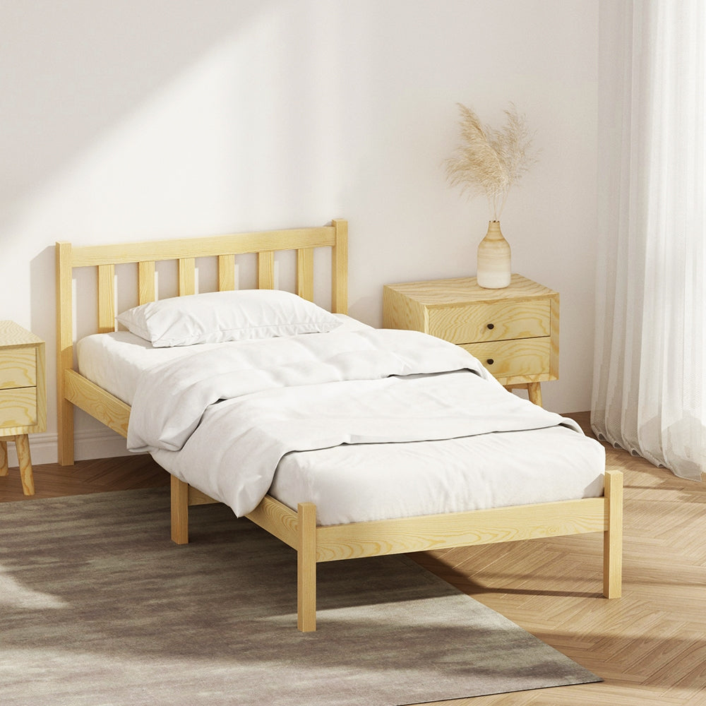 Artiss Bed Frame Wooden Single Size SOFIE Pine Timber Mattress Base OAK-7