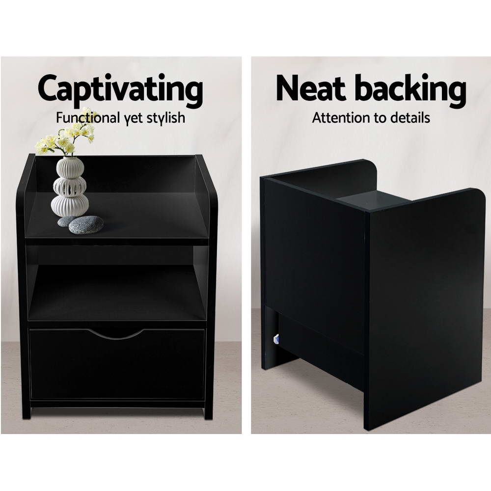 Artiss Bedside Table Drawer - Black-4