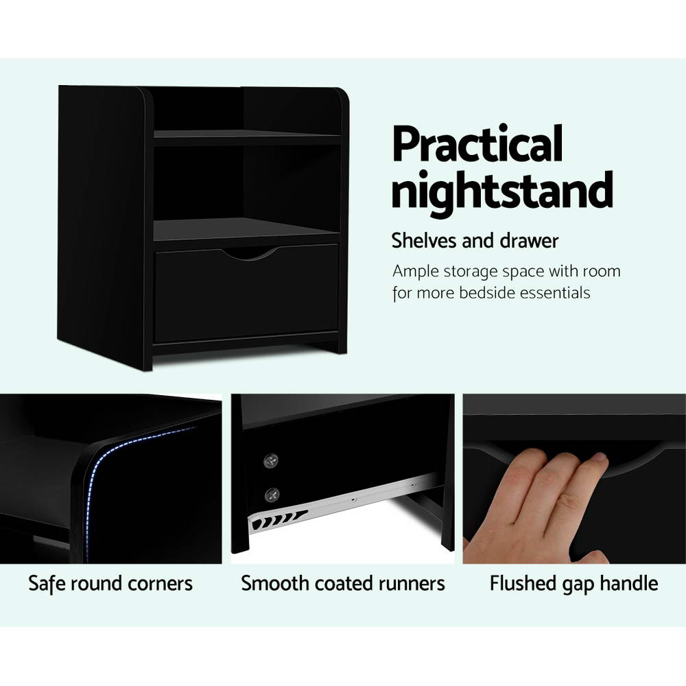 Artiss Bedside Table Drawer - Black-5