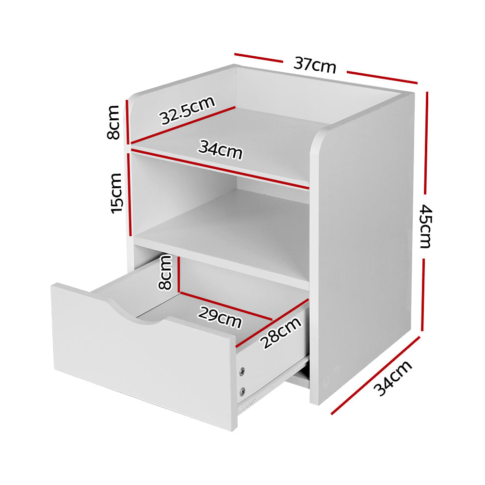 Artiss Bedside Table Drawer - White-1