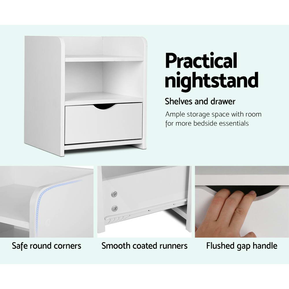 Artiss Bedside Table Drawer - White-5