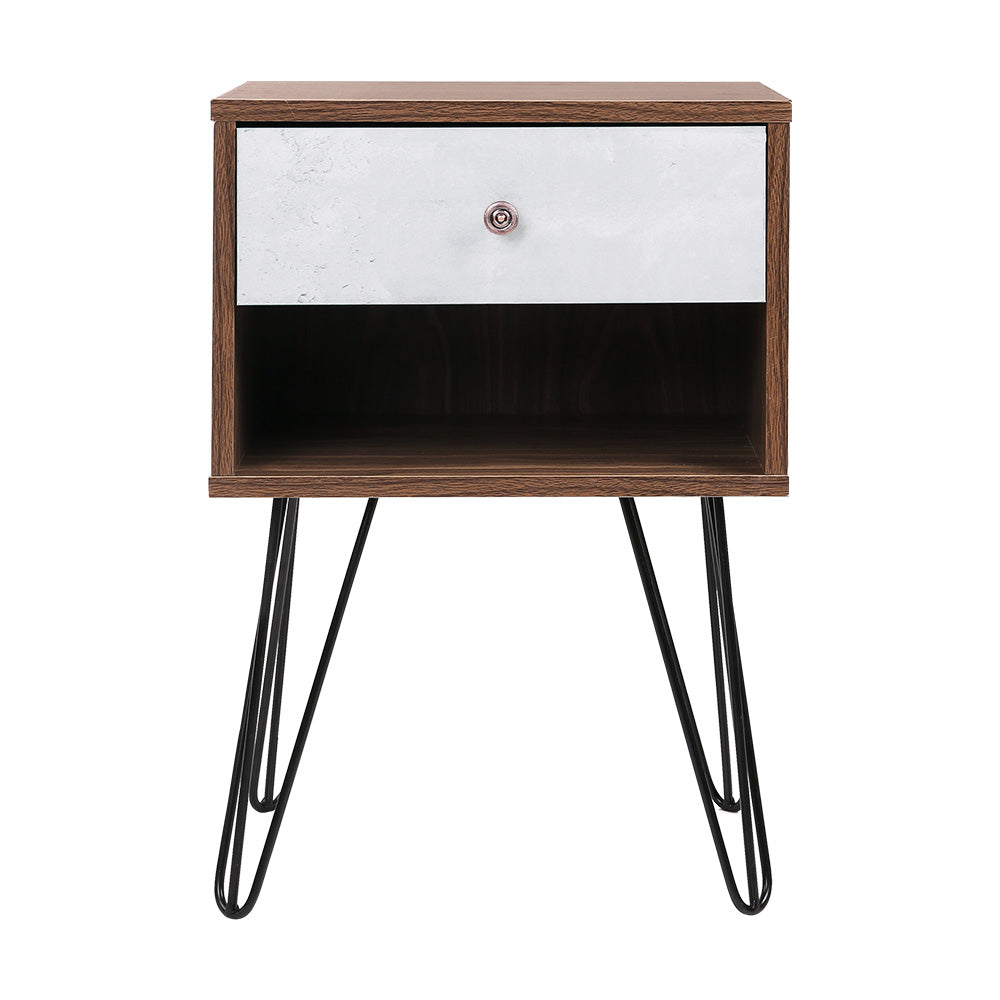 Artiss Bedside Table with Drawer - Grey & Walnut-2