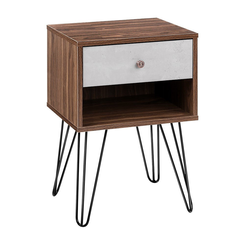 Artiss Bedside Table with Drawer - Grey & Walnut-0