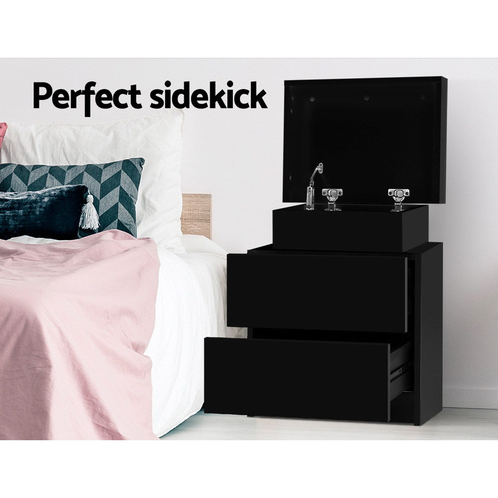 Artiss Bedside Tables 2 Drawers Side Table Storage Nightstand Black Bedroom Wood-2