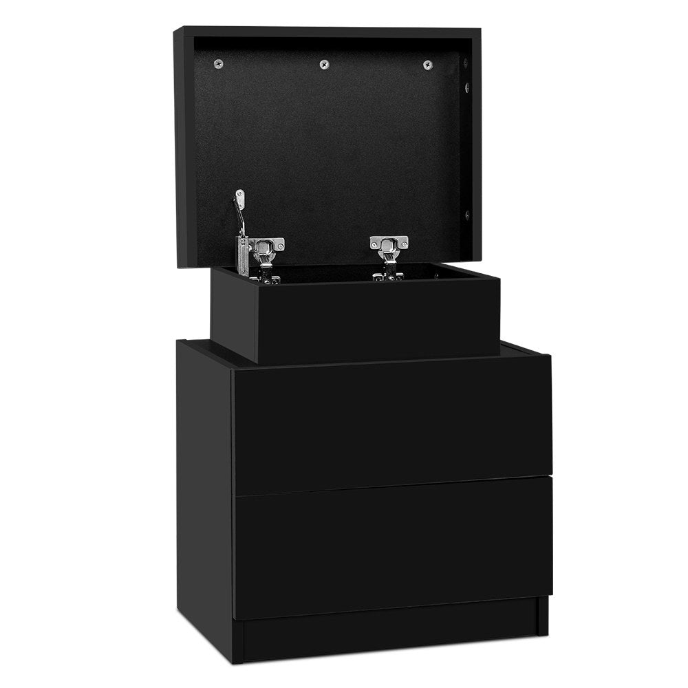 Artiss Bedside Tables 2 Drawers Side Table Storage Nightstand Black Bedroom Wood-0