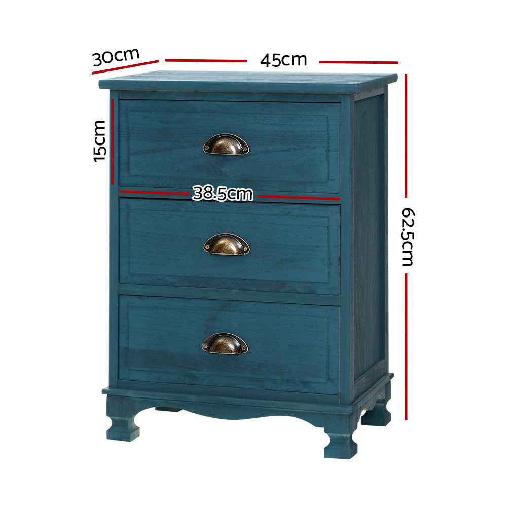 Artiss Bedside Tables Drawers Side Table Cabinet Vintage Blue Storage Nightstand-1