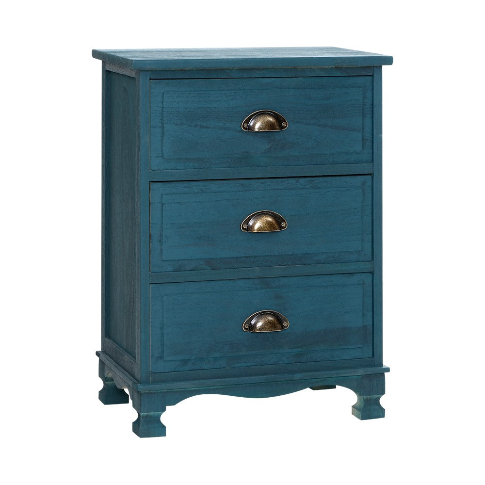 Artiss Bedside Tables Drawers Side Table Cabinet Vintage Blue Storage Nightstand-0