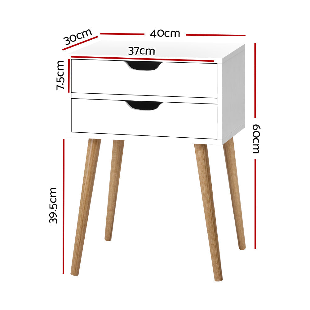 Artiss Bedside Tables Drawers Side Table Nightstand Wood Storage Cabinet White-1