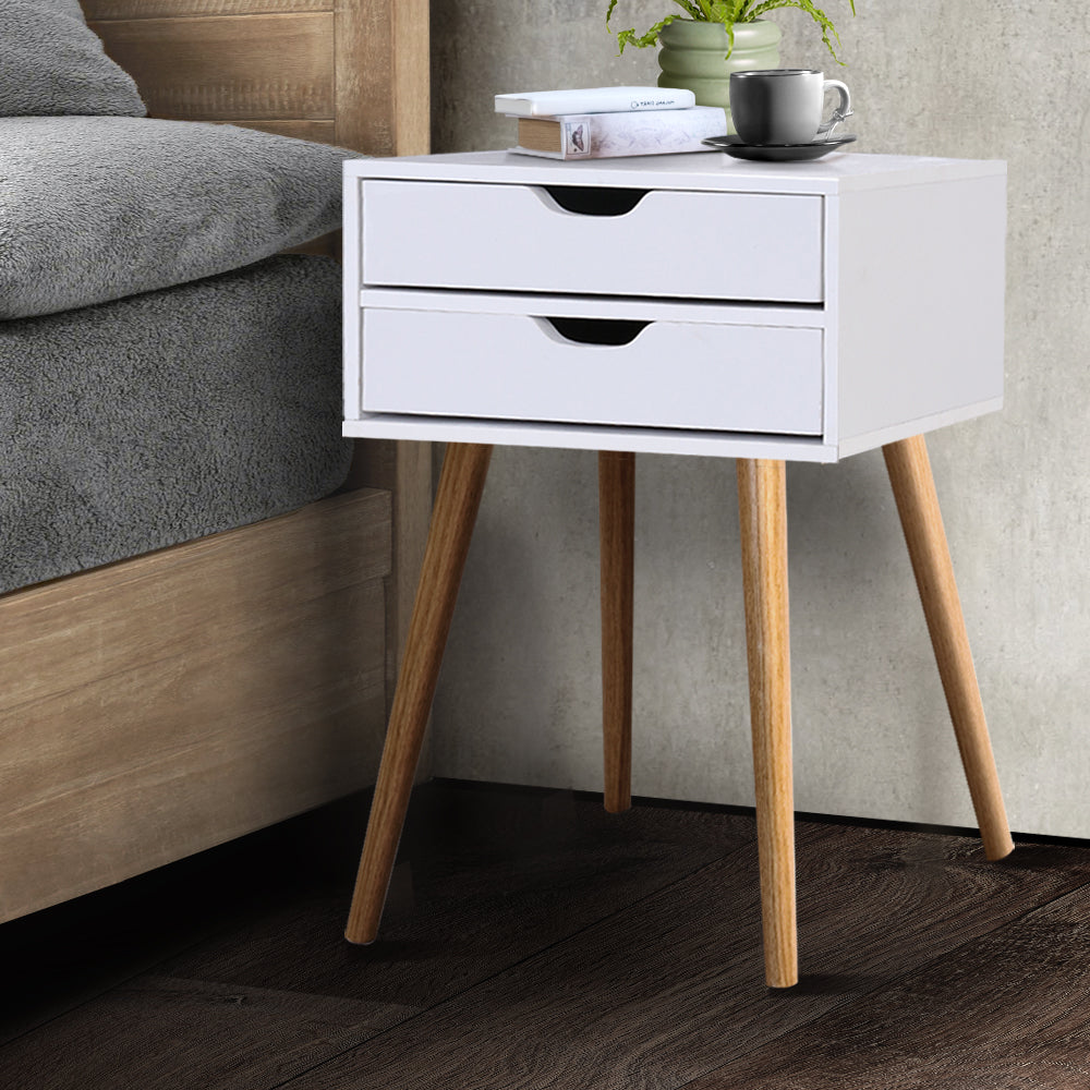 Artiss Bedside Tables Drawers Side Table Nightstand Wood Storage Cabinet White-7